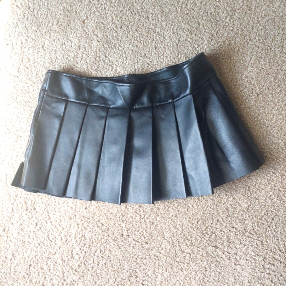 Spencer's Black Pleather Pleated Mini Skirt. NWOT